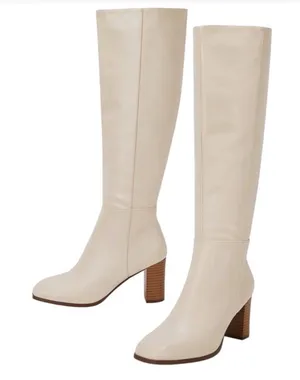 Women's Over-the-Knee Cream Leather Block Heel Boots thumbnail 1