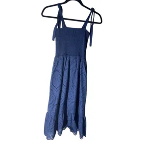 Pink Lily Navy Blue Eyelet Smocked Sundress Midi S Coquette thumbnail 8