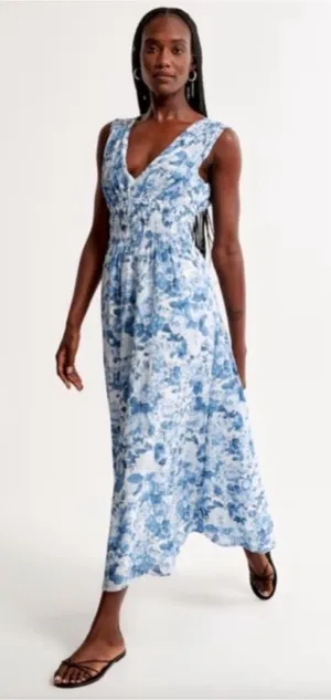 Abercrombie & Fitch Blue and White Floral Maxi Sundress Sz S Cottagecore Beach thumbnail 1