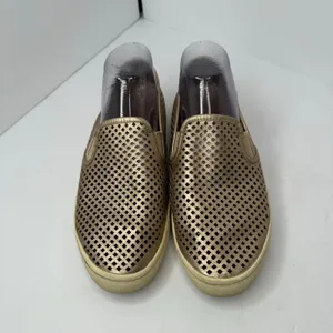 Tory Burch Women size 9.5 Metallic Gold Perforated Leather Slip On Shoes thumbnail 3