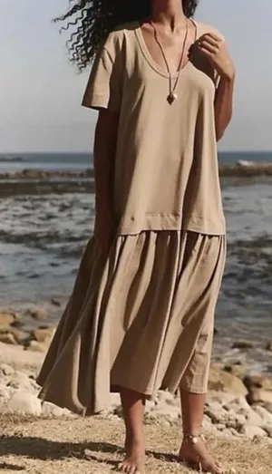 Free People Free-Est Herron Drop-Waist Oversized Maxi Dress in Tan Size XS thumbnail 1