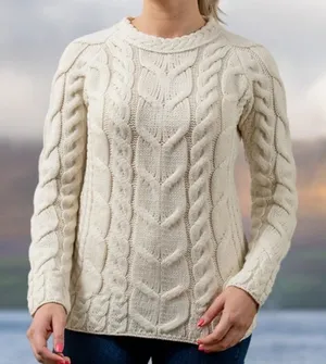 Aran Sweater Market Super Soft 100% Merino Wool Luxury Cable Knit Sz S thumbnail 1