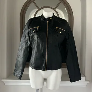 NEW LOOK Faux Leather Jacket in Black+Gold Tone Hardware, Size XL New w/o Tag thumbnail 5