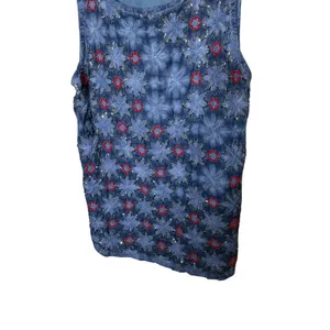 Lucky Brand Embellished Tank Top Women Size M Blue Floral‎ Beaded thumbnail 3