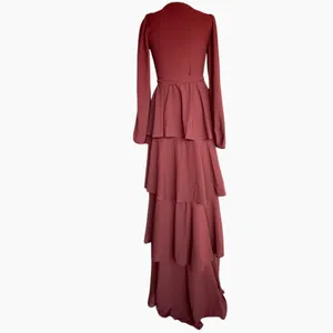 NWT Lulus Small Marvelous Grace Plum Long Sleeve Tiered Wrap Maxi‎ Dress Sz XS thumbnail 6