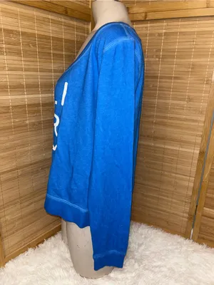 Hollister California CO. blue off shoulder long sleeve lightweight sweatshirt L thumbnail 2