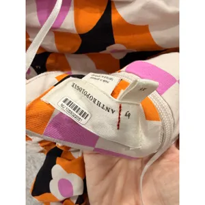 Anthropologie Women Dress XS Orange Pink Geometric Ruched Strapless Midi Wrap thumbnail 5