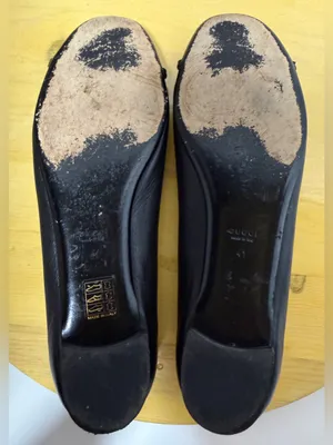 Gucci Salandia Black Leather Peep Toe Flats Silver Chain Logo Accent thumbnail 10