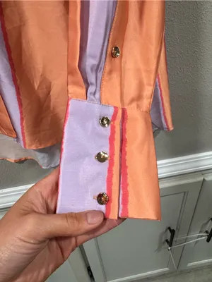 Entro Button Up Satin Striped Peach and Purple thumbnail 3