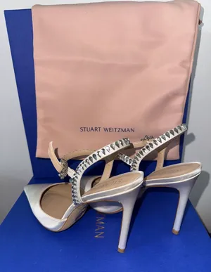 Stuart Weitzman White Satin Embellished Heels size 7.5 thumbnail 3