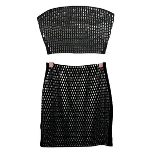 NWT Sequin Rhinestone Tube Top and Mini Skirt Two Piece Set Black Silver Med‎ thumbnail 6