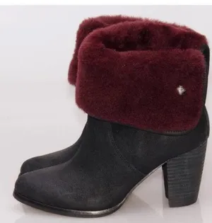 UGG Layna Women's Shearling Foldable Cuff Black Nubuck Boot 2-Wear Styles! 9 thumbnail 1