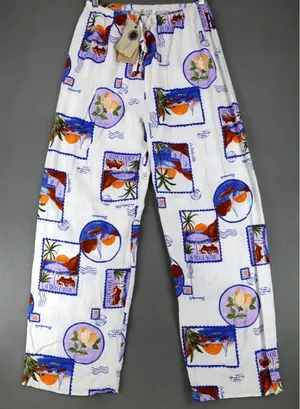 Anthropologie New Label Of Love Printed Wide Leg Linen Pants Sz M‎ Beach Resortwear Dolce Vita thumbnail 1