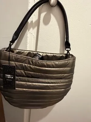 Think Royln metallic silver quilted handbag with horizontal stitching thumbnail 2