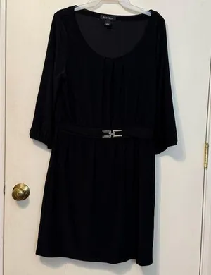 White House Black Market Elegant Black Dress with Belt thumbnail 1