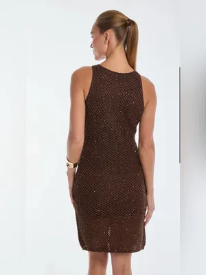 The Noli Shop Seraphina Brown Espresso Crochet Sleeveless Dress, Size S thumbnail 3