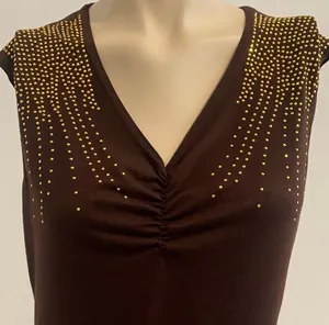 Beaded Gold & Brown Top Size M thumbnail 1