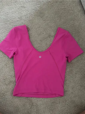 lululemon athletica Short Sleeve Scoop Neck Top in Fuchsia Pink thumbnail 2