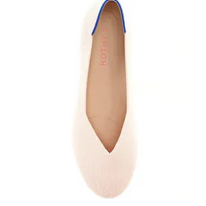 Rothy’s Daily Knit Round Toe Flats Blush Pink Blue Trim Size 6 Like New thumbnail 2