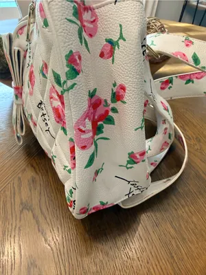 Betsey Johnson Floral Mini Backpack White Pink Roses Bow Purse thumbnail 14