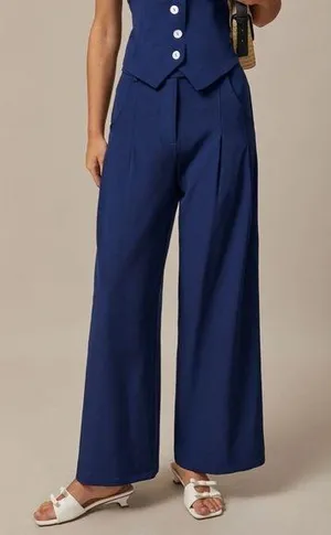 Rihoas Navy High Waisted Pockets Straight Pants thumbnail 1