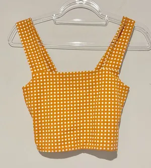 Cotton On Plaid‎ Gingham Plaid Wide strap crop top tank golden yellow size small thumbnail 1