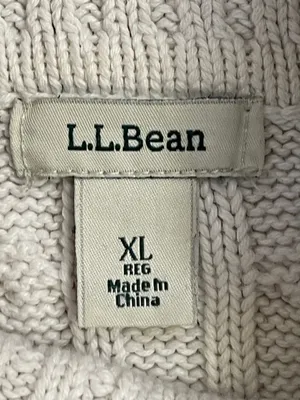 L.L.Bean Classic Cable Knit Turtleneck Sweater Ivory preppy nautical coastal XL thumbnail 2