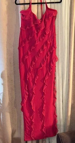 NWT Oh Polly Size 12 Elegant Red Ruffle Dress thumbnail 1