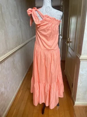 Altar'd State Gina Coral One Shoulder Tiered Maxi Dress Coastal Cottagecore XS thumbnail 7