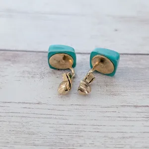 Vintage Clip On Earrings Dainty Turquoise Tone 5/8" thumbnail 4