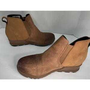 Sorel Evie Womens 6.5 Cognac Chelsea Ankle Boots Leather Suede Wedge Lug Rubber thumbnail 2