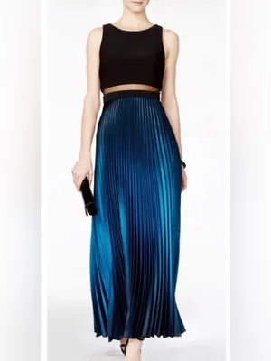 Betsy Adam Black & Blue Ombre Pleated Mesh Waist Maxi Formal Evening Dress Sz 6 thumbnail 3