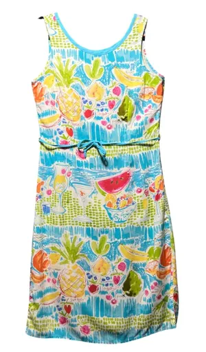 Weekend‎ Clothes Line Fruit Print Rayon Sleeveless Dress Small Blue Summer thumbnail 1