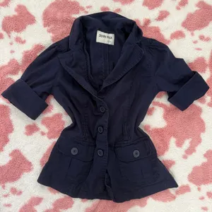 Y2K Navy Blue Fitted Blazer Top XS/S Waist Cinching Tailored Jacket Office Siren Coquette Dark Academia Preppy Small thumbnail 3