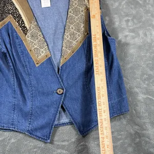 VTG Denim Animal Print Retro Womens Vest Patchwork 12 Large 80's Hippie Festival thumbnail 6