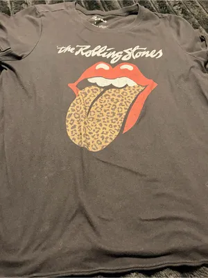 the Rolling Stones Black Tee with Red Lips and Leopard Tongue thumbnail 1