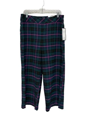 NEW Charter Club Wide Leg Crop Pants in Green, Blue, and Pink Plaid - Size 14 thumbnail 2