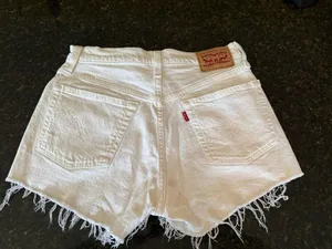 Levi's White 501 Frayed Hem Denim Shorts WHITE thumbnail 4
