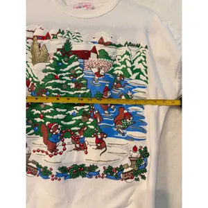 Vintage CR & ME Christmas Sweatshirt Womens Small White Puff Print Animals USA thumbnail 5