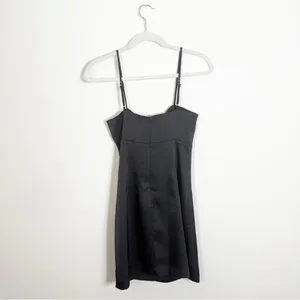 NWT NIA Rosa Mini Dress Satin Black Size Medium thumbnail 6