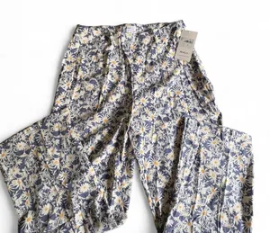 NWT RVCA blue and white floral wide leg pants Side Zipper Size 29 thumbnail 1