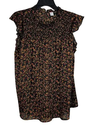 OLD NAVY Women's Black Floral Ruffle Flutter Sleeve Smocked Top - Size 1x thumbnail 1