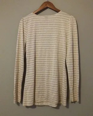 DayTrip L Shimmering Gold Striped Long Sleeved Tie Front Top thumbnail 3