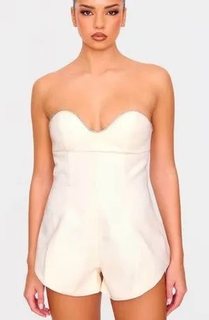 PrettyLittleThing cream diamante detail playsuit Romper size 2 NWT thumbnail 1
