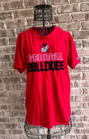 Champion Vintage Georgia Bulldogs T Shirt Large Red Short Sleeves Embroi… thumbnail 1