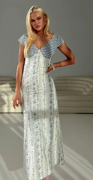 Princess Polly Saije floral gingham maxi dress SIZE 6 thumbnail 1