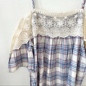 Soiéblu Cold Shoulder Lace Trim Plaid Dress Size Small thumbnail 5