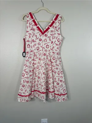 Hell Bunny Red White Nautical Print Fit & Flare Dress Womens XL Rockabilly NWT thumbnail 4