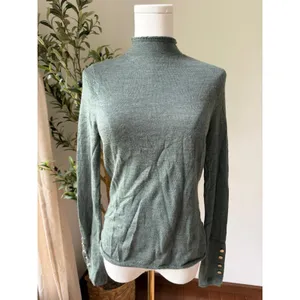 Abercrombie & Fitch Merino Wool Mock Neck Sweater Green Button Sleeve M thumbnail 2