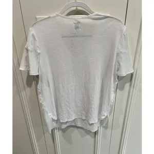 Nic + Zoe Mixed Media Flutter Sleeve Top White Linen Blend Classic Neutral Clean thumbnail 3